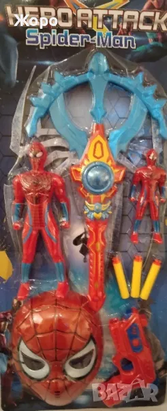 Комплект Спайдърмен с маска,арбалет и пистолет с меки стрели 203905, снимка 1