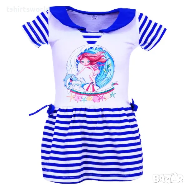 Нова детска моряшка рокличка с яка и трансферен печат Момиче на Сърф, снимка 1