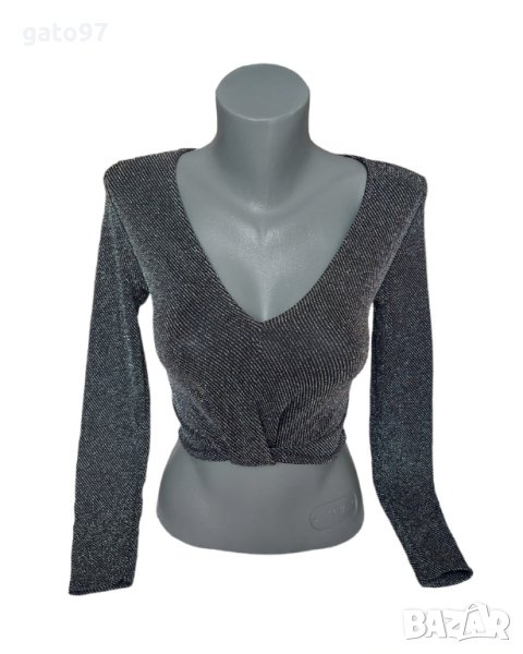 Тъмносива блестяща блузка Stradivarius, снимка 1