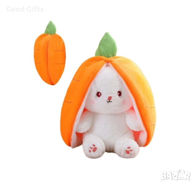 Плюшена играчка - възглавница, Зайче Морков, 26 см, снимка 1