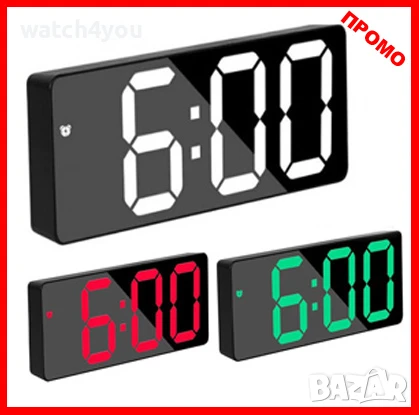 НОВ ПОСТОЯННО СВЕТЕЩ LED ЧАСОВНИK С ГОЛЕМИ СВЕТЕЩИ ЦИФРИ НА ТОК. СВЕТЕЩИ ЧАСОВНИЦИ. БУДИЛНИК АЛАРМА, снимка 1