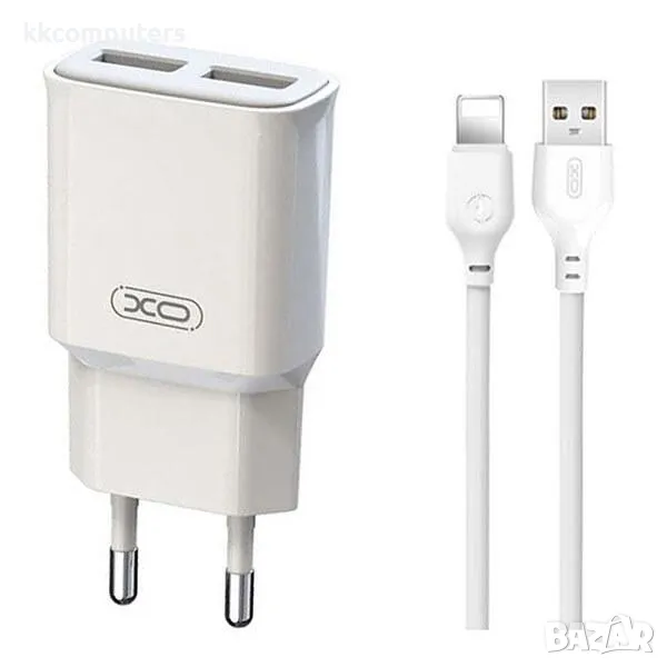 Зарядно/Адаптер 220V / XO-L92C 2.4A / 2xUSB QC 3.0 / + USB - Lightning Кабел / Бял / Баркод : 456419, снимка 1