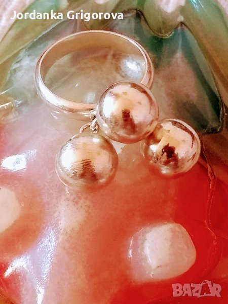 Сребърен пръстен с три подвижни топчета, снимка 1