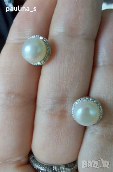 Японски дизайнерски обеци с естествена перла и циркон - проба 925 / Oт "Swan" pearls , снимка 1