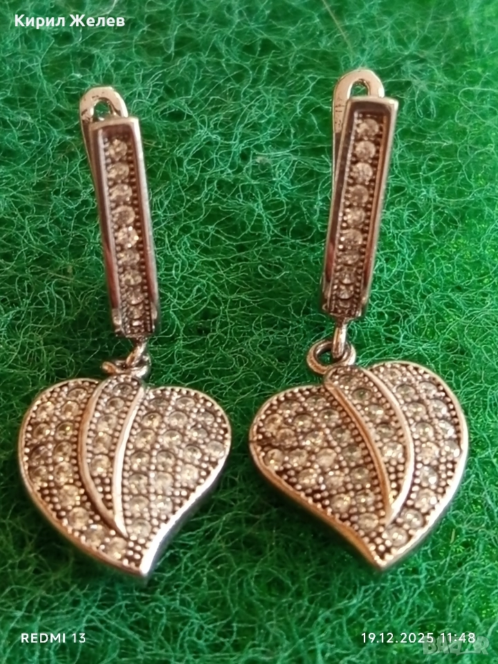 Сребърни обеци във формата на сърце инкрустирани с планински кристал прелестни 50974, снимка 1