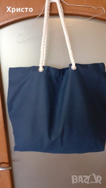 чанта за плаж плътна и качествена, 100% тъмно син супер плътен памук, снимка 1