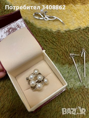 Сребърен пръстен с естествени перли, снимка 1