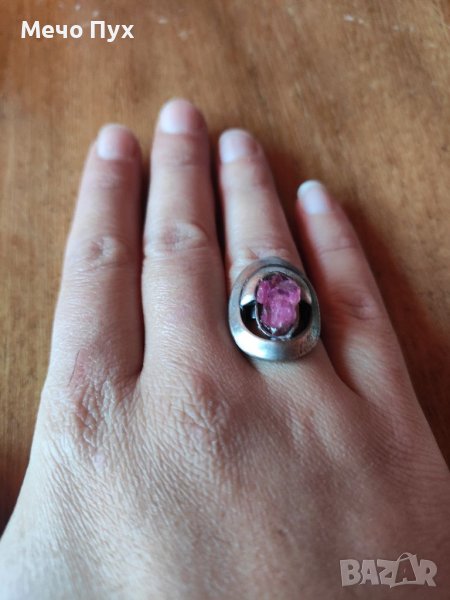 Стар сребърен пръстен с необработен рубин (10) , снимка 1