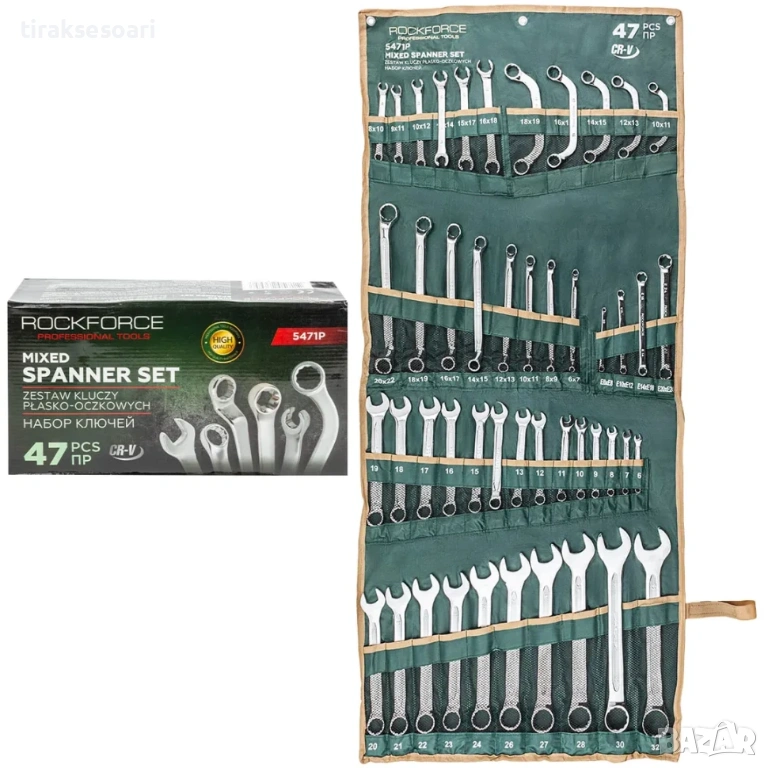 Комплект професионални комбинирани ключове ROCKFORCE 47 части CR-V, снимка 1