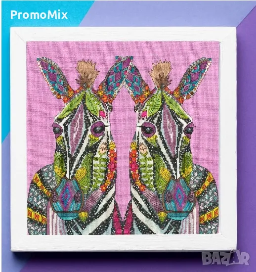 Гоблен Bothy Threads Jeweled Zebras XSTU6 Sharon Turner творчески Комплект за бродерия Зебри мулине, снимка 1
