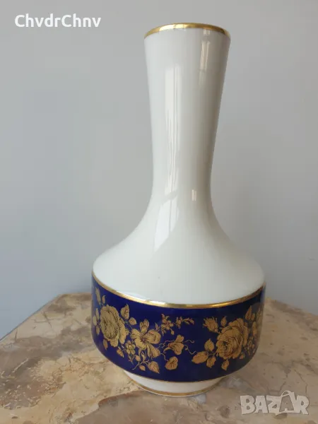 Waldershof 22см/Валдерсхоф Бавария стара немска порцеланова ваза/бяла-кобалт-злато, снимка 1