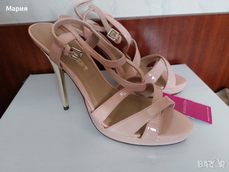 Сандали на висок ток , цвят пудра, снимка 1