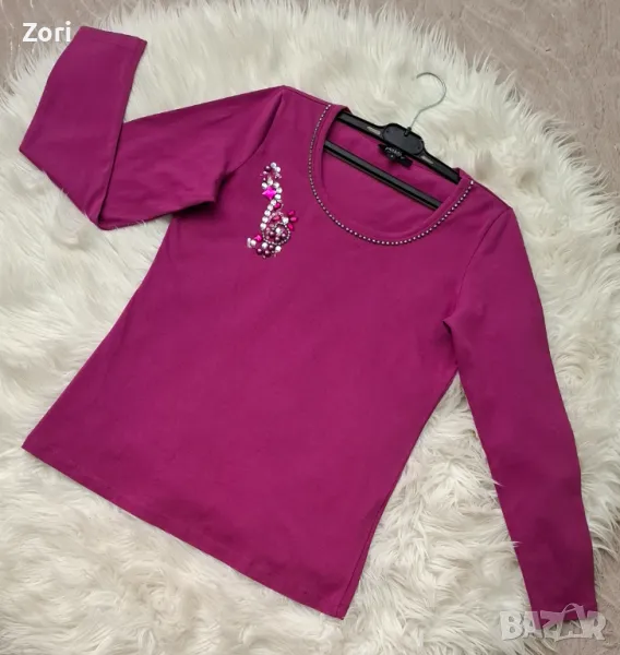 КРАСИВА цикламена блуза с бродерия от пайети и синци, снимка 1