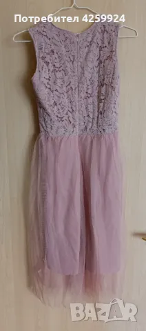 Дамска рокля с дантела и тюл цвят пудра, снимка 3 - Рокли - 48975543