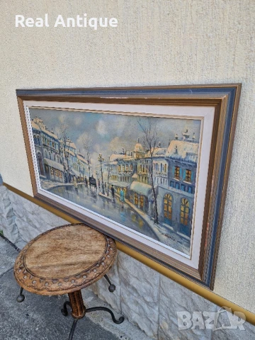 Голяма много красива антикварна авторска картина масло върху платно , снимка 7 - Картини - 51190385