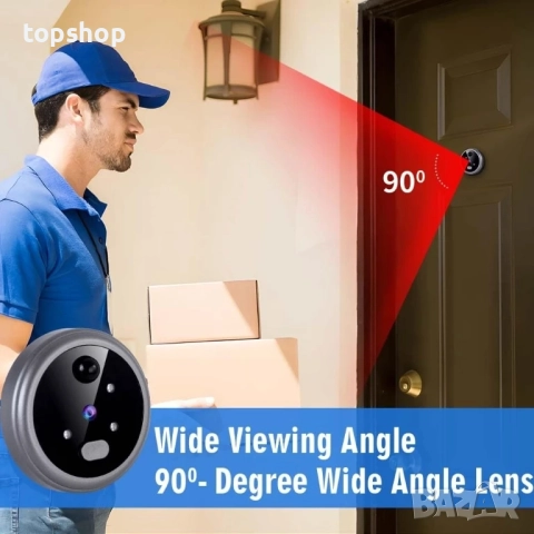 Нов видео звънец, цветен дисплей с литиева батерия, ED-100PC  iTenen шпионка за домашни врати..., снимка 6 - Аналогови камери - 51595287