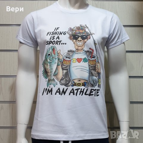 Нова мъжка забавна тениска с трансферен печат I'M AN ATHLETE, рибар