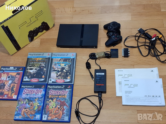 PS2 slim пълен комплект + 5игри КУТИЯ