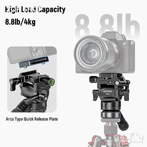 Нова глава за статив NEEWER с нивелираща основа триножник Arca QR плоча, снимка 4 - Чанти, стативи, аксесоари - 49319146