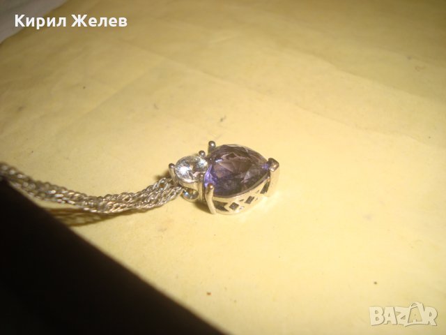 САПФИРЕНО НЕЖНО КРАСИВО АРТ ДЕКО КОЛИЕ БЛАГОРОДНА СТОМАНА с БЯЛА ПОЗЛАТА и ЦИРКОН 27257, снимка 10 - Колиета, медальони, синджири - 35007849
