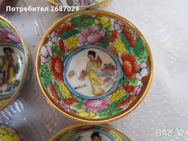 12 невероятни японски рисувани чаши с гейши, малки, стари, снимка 10 - Антикварни и старинни предмети - 28951460
