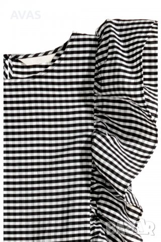 Нова H&M черно сива бяла рокля с волани M размер, снимка 3 - Рокли - 36685429