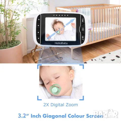 Видео бебефон  с дистанционна камера и 8 приспивни песни HelloBaby, снимка 8 - Бебефони - 50191968