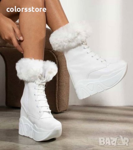 Боти на платформа - бяла кожа - BPH1