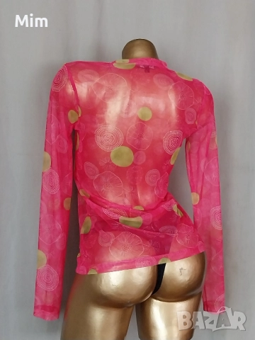 S/M Розова блуза с дълъг ръкав от прозрачен, еластичен ,тюл , снимка 3 - Корсети, бюстиета, топове - 52461714