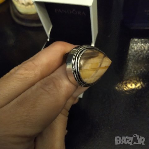Посребрен пръстен с голям ахат, снимка 2 - Пръстени - 37943212