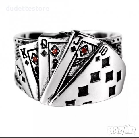 Голям сребърен пръстен с карти , снимка 4 - Пръстени - 37479013