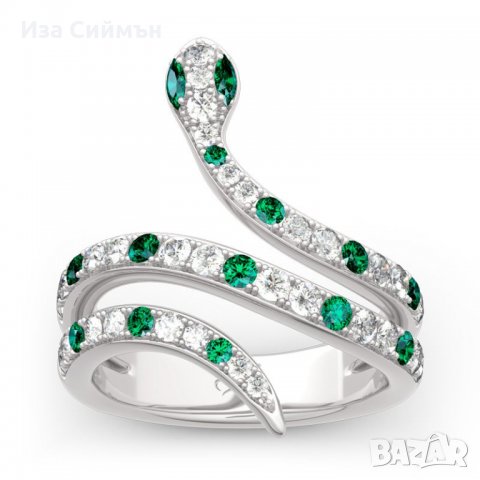 Пръстен змия със смарагди, медицинска стомана, снимка 3 - Пръстени - 32502594