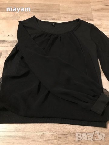 Черна блуза с шифонени ръкави, снимка 4 - Блузи с дълъг ръкав и пуловери - 26952423