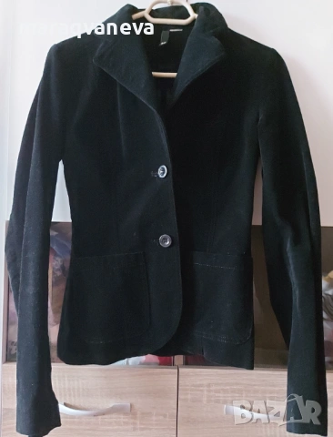 Вталено сако, черно кадифе, размер XS