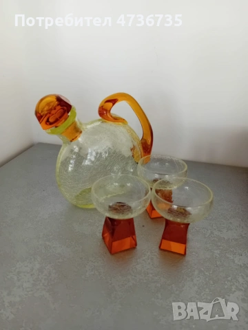 Сет , гарафа с три чаши.Арт Деко.