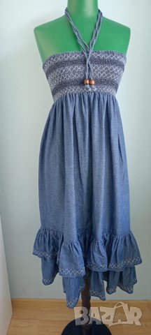 Дънкова рокля с ластик стандартен размер, снимка 2 - Рокли - 37081570