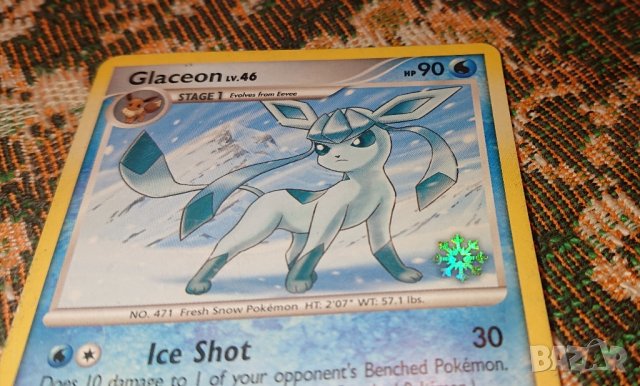 Pokemon Glaceon 20/100 Холо печат Снежинка, снимка 2 - Колекции - 43911913