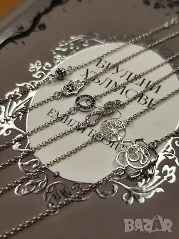 Дамска 925 сребърна гривна Ом Лотос, снимка 4 - Гривни - 47790028