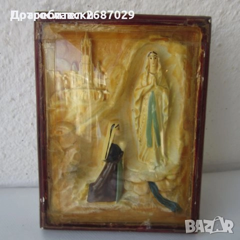 Икони: Св. Богородица Стара рисувана голяма икона  50х38 см, пано, дърворезба, релеф, снимка 7 - Икони - 42511893