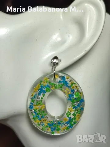 Обеци от епоксидна смола и естествени цветя., снимка 2 - Обеци - 48660009