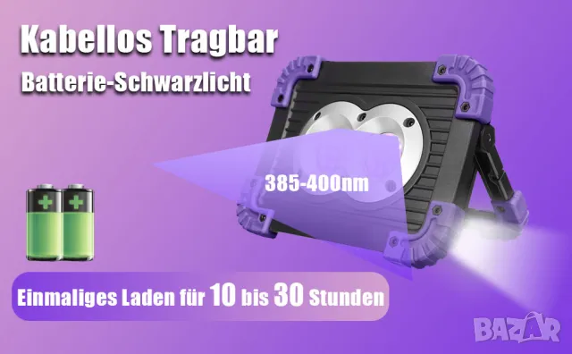 Мощен ултравиолетов прожектор 20 вата, снимка 4 - Друга електроника - 49395615