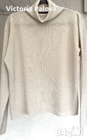 Копринена блуза/ поло светъл беж, снимка 3 - Блузи с дълъг ръкав и пуловери - 49327676