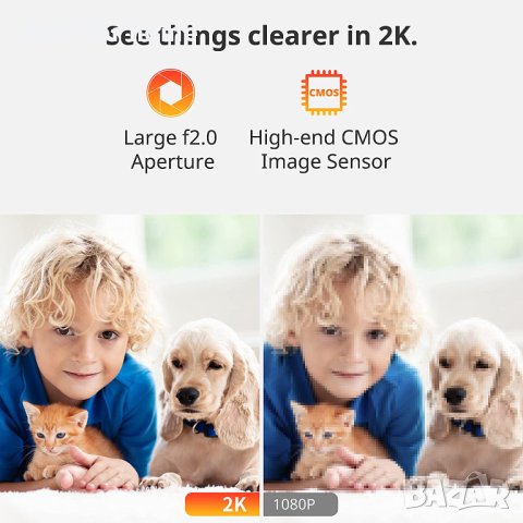 SwitchBot Baby Monitor 2K вътрешна камера,Pan Tilt ,360°нощно виждане,двупосочно аудио,2.4G Wi-Fi, снимка 3 - Камери - 40250178