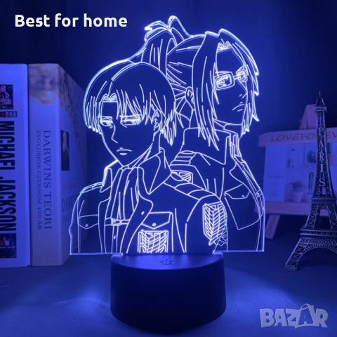 Атака на титаните Hange и Levi 7-цветна USB нощна лампа аниме колекционерска 3D лампа, снимка 3 - Лед осветление - 52800653