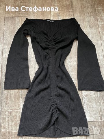 Нова елегантна ежедневна акрил  черна еластична фабрично плетиво плетка  рокля рипс , снимка 10 - Рокли - 43401169