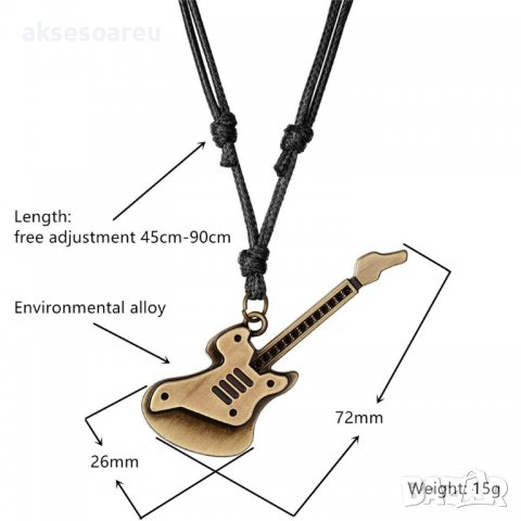 Колие китара кожена огърлица дължината може да се регулира свободно Колие с висулка медальон, снимка 9 - Колиета, медальони, синджири - 38291155