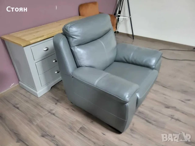 Сив кожен фотоьйл, снимка 6 - Дивани и мека мебел - 50887145