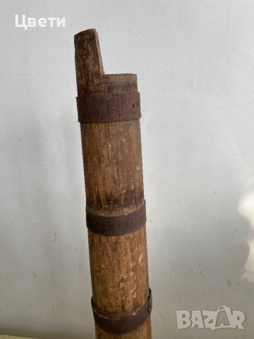 Стара, дървена бучка с метален обков, снимка 3 - Антикварни и старинни предмети - 43924626