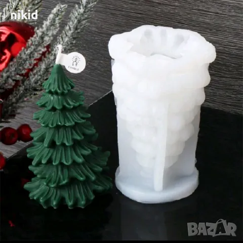 3D Елха Пърхава бор висока силиконов молд форма калъп фондан гипс шоколад свещ смола, снимка 3 - Форми - 48398248