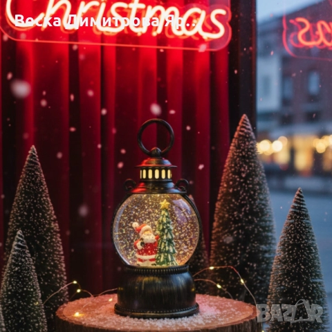 Голям LED коледен фенер с ефект на падащ сняг – приказна светлина и празнична магия